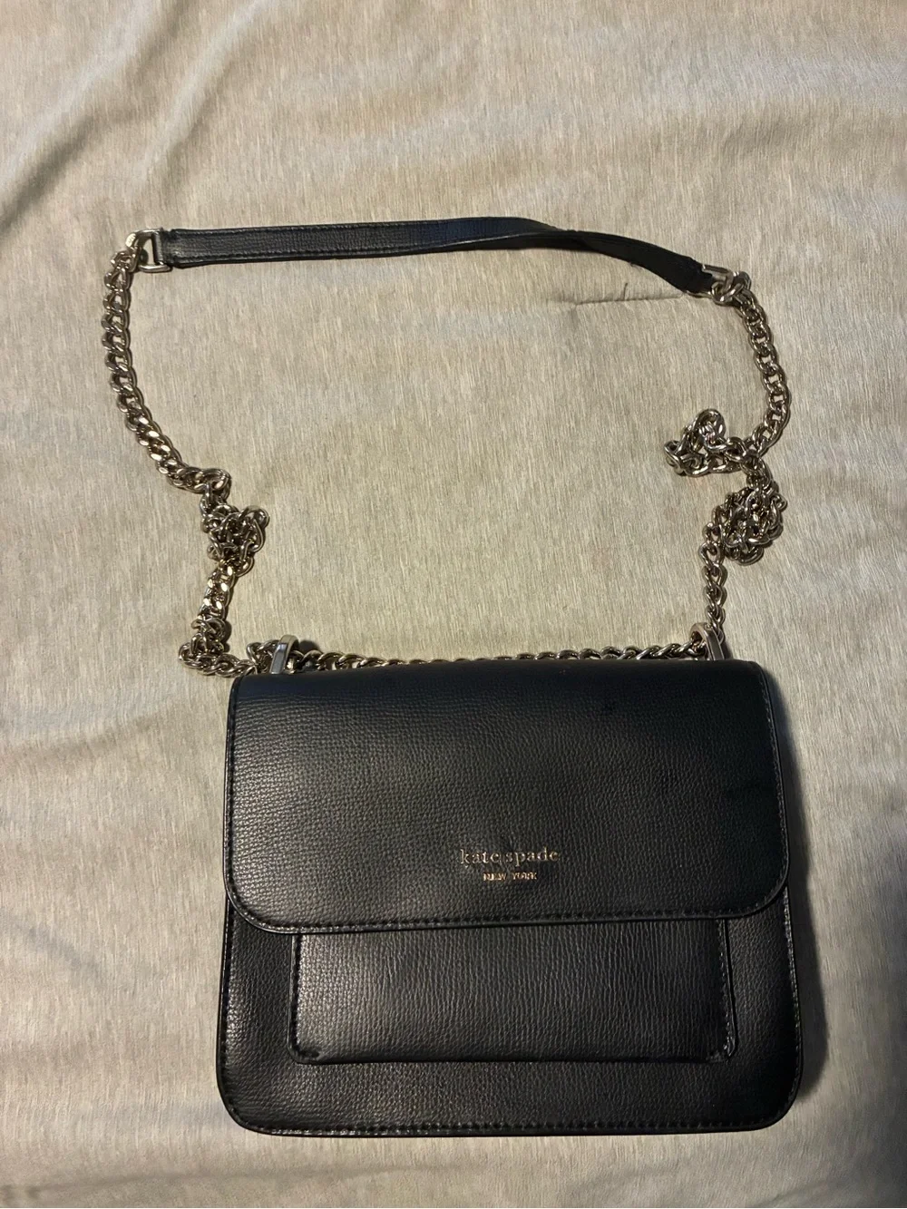 kate spade Black Leather Crossbody with Gold Chain Strap